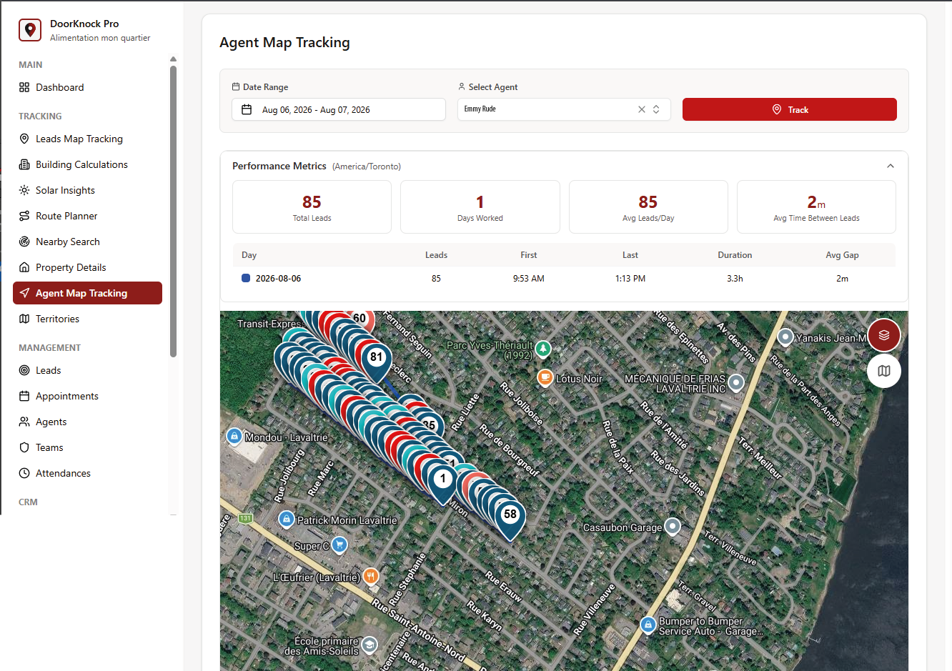 Track & Monitor — desktop view