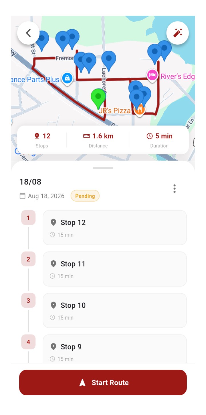 route-planner mobile app view