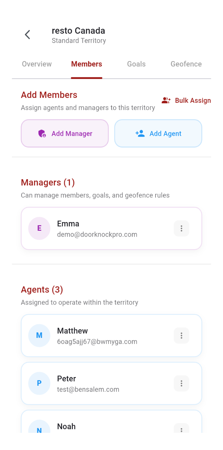 team-management mobile app view