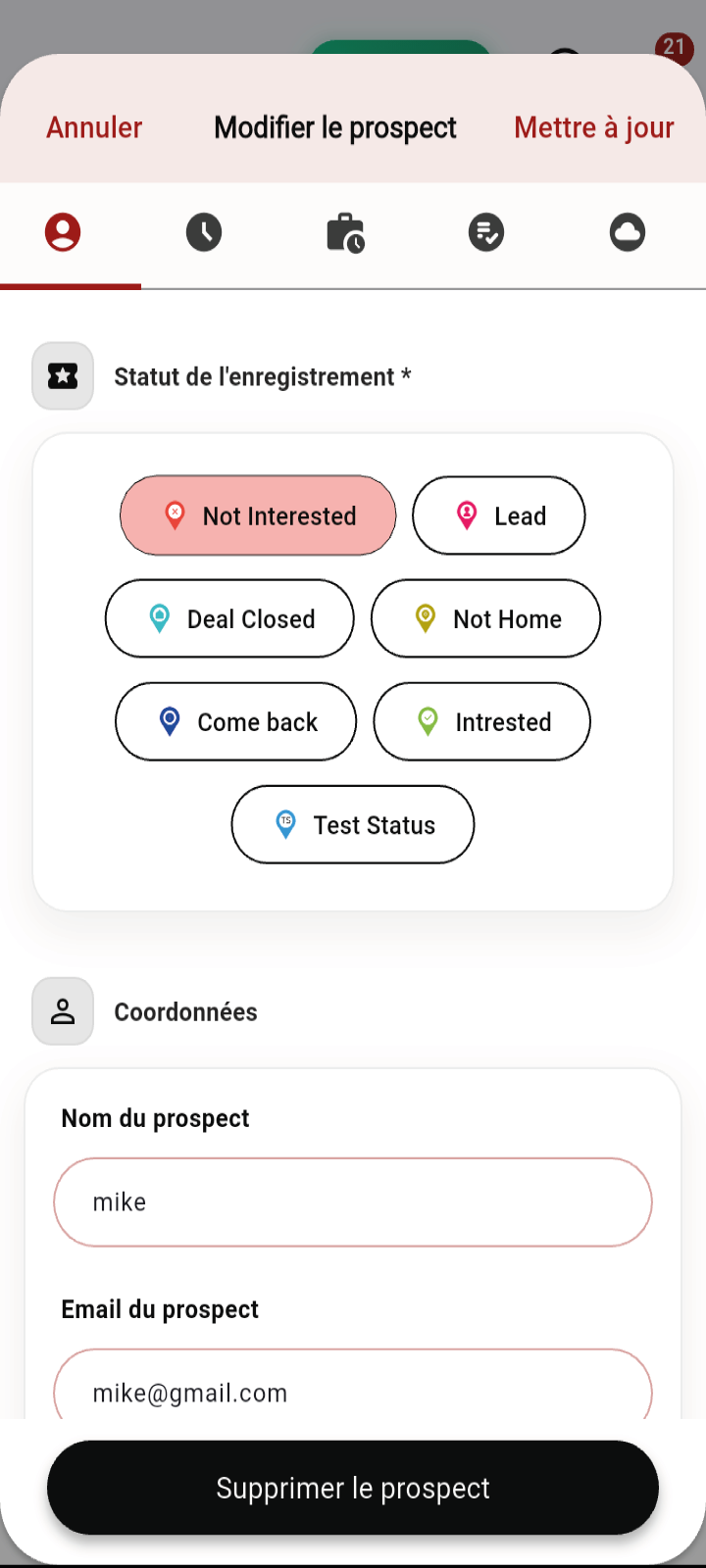 lead-management mobile app view